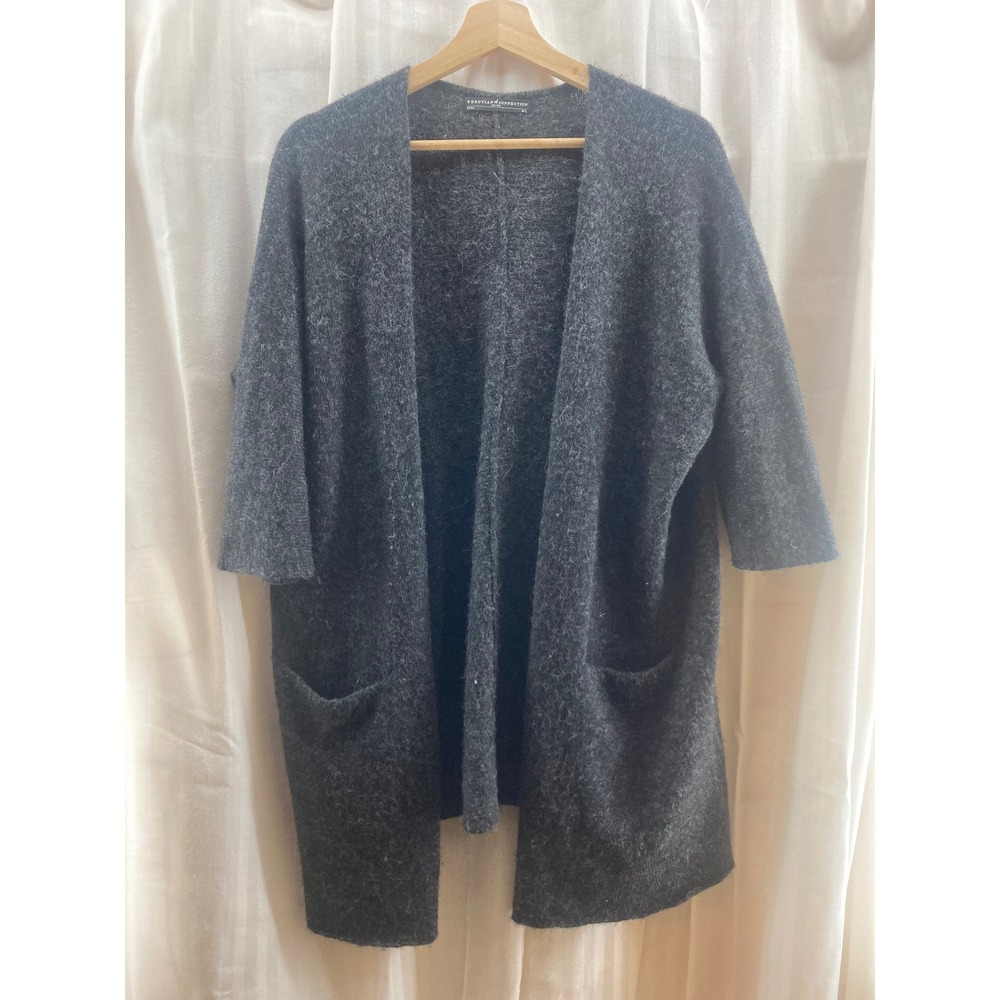 Peruvian Connection Charcoal Gray Cardigan Sweater 3/4 Sleeve M/L Alpaca Wool